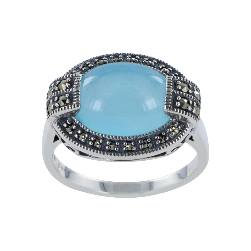 Bague en Argent 925 (Calcédoine - Marcassites)