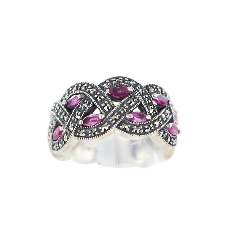 Bague En Argent 925° (Rubis - Marcassites)