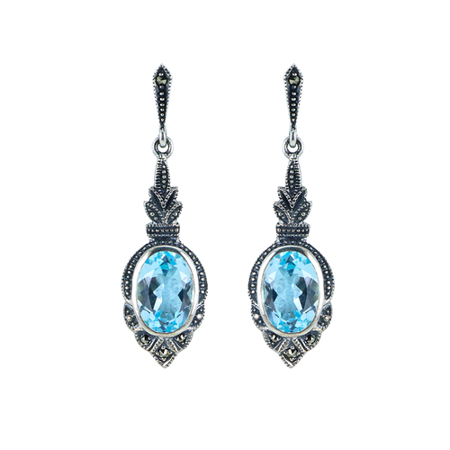 Boucles D'oreilles Tagliamonte En Argent 925 Avec Topaze Bleue Et Méduse - Neuves Avec étiquettes