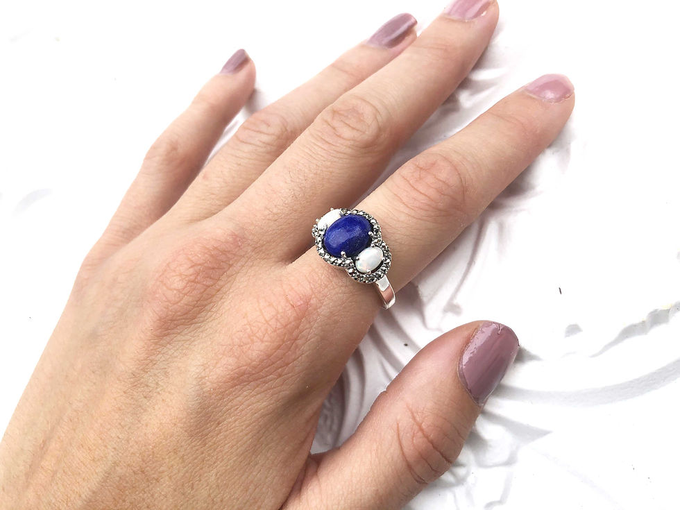 Miniature : Bague en Argent 925 ( Lapis lazuli - Opales - Marcassites)