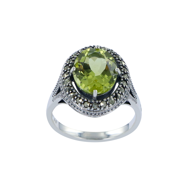Bague en Argent 925 (Quartz Lemon - Marcassites)