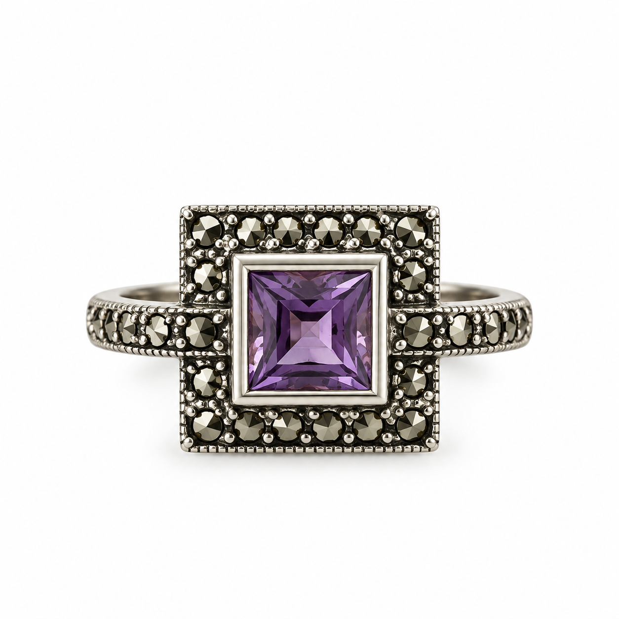 Bague en Argent 925 (Améthyste - Marcassites)