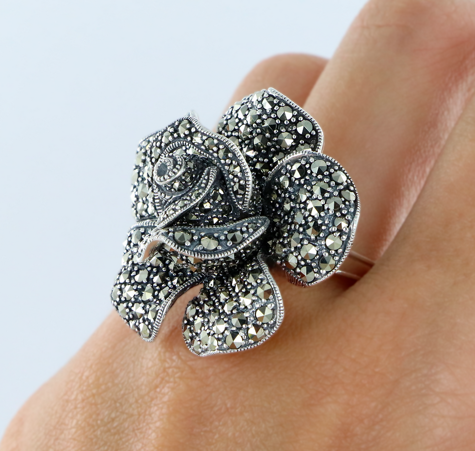 Miniature : Bague Motif Rose en Argent 925 (Marcassites)