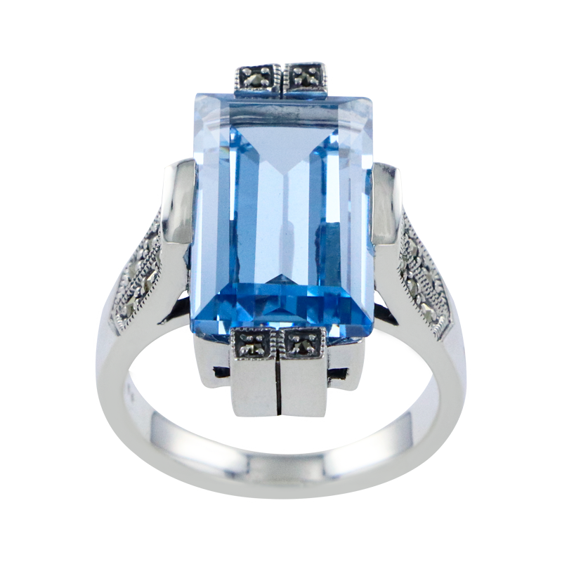 Bague en Argent 925 (Imitation Aigue Marine - Marcassites)