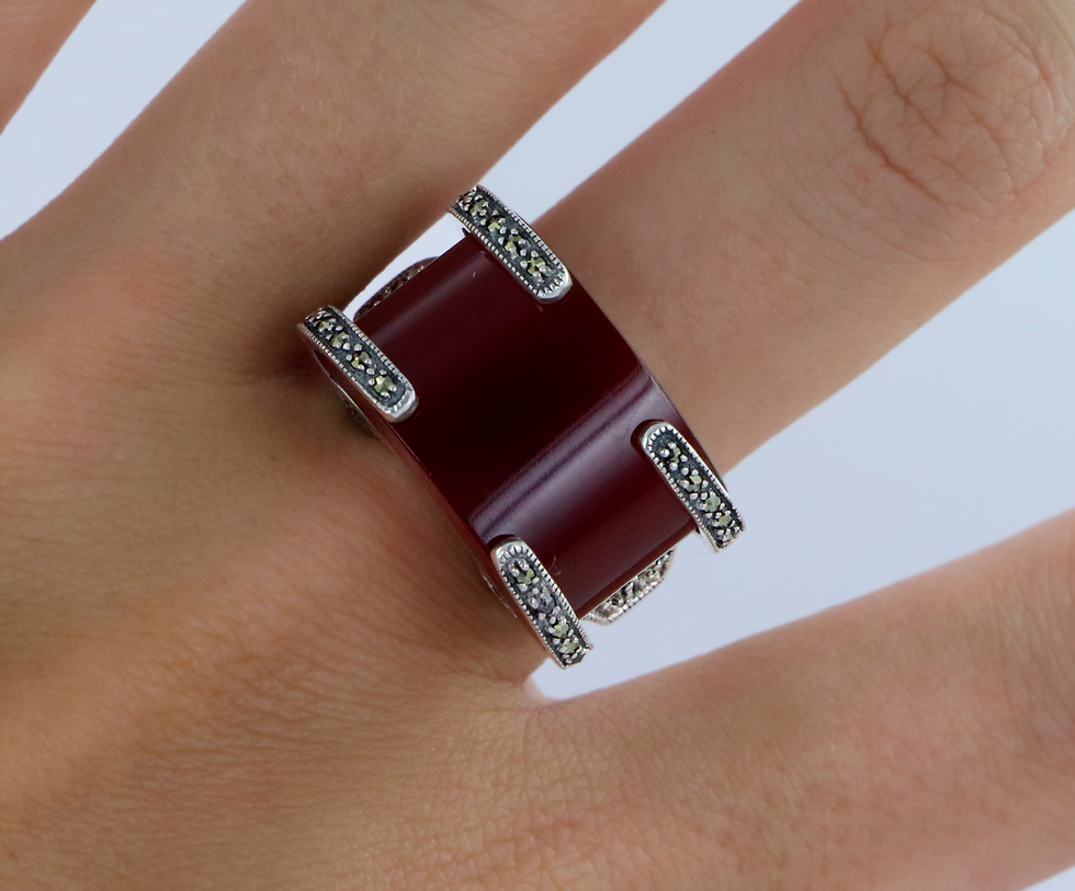 Miniature : Bague en Argent 925 (Cornaline - Marcassites)