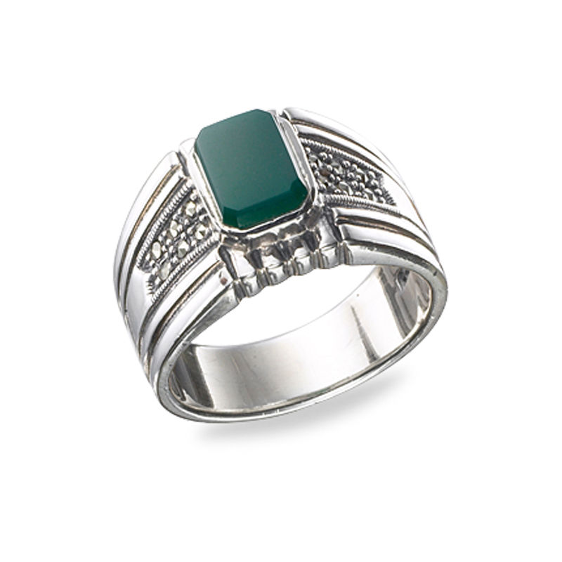 Bague en Argent 925 (Agate Verte - Marcassites)