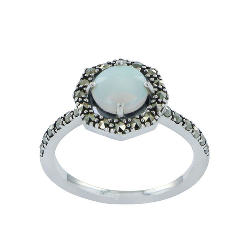 Bague En Argent 925° (Opale - Marcassites)