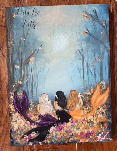 Mermaid fall forest art paper print | ErinLee Arts