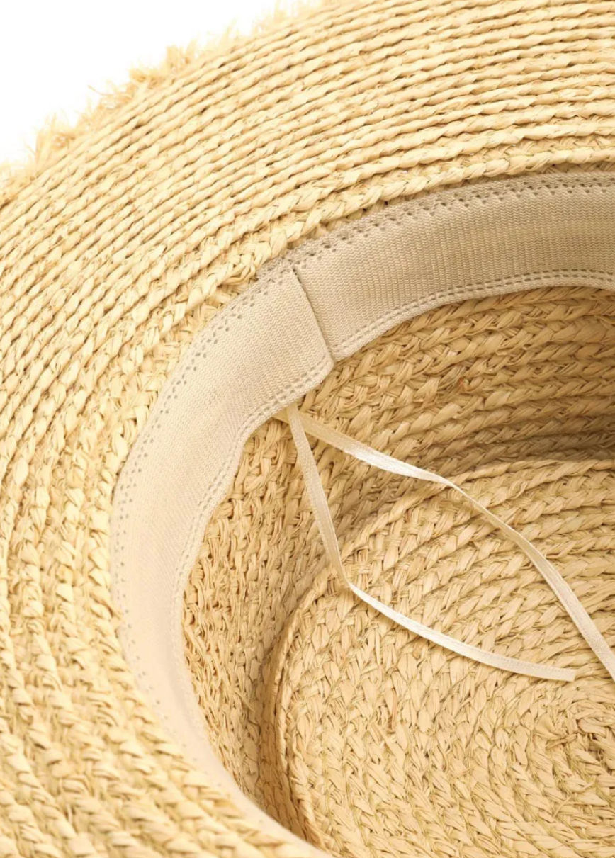 Adjustable Strap Raw Hem Weave Hat Inside