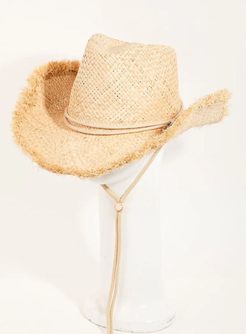 Adjustable Strap Raw Hem Weave Hat