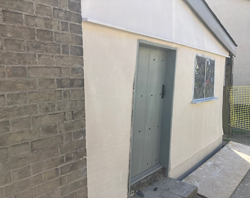 Lime render on to clay block.