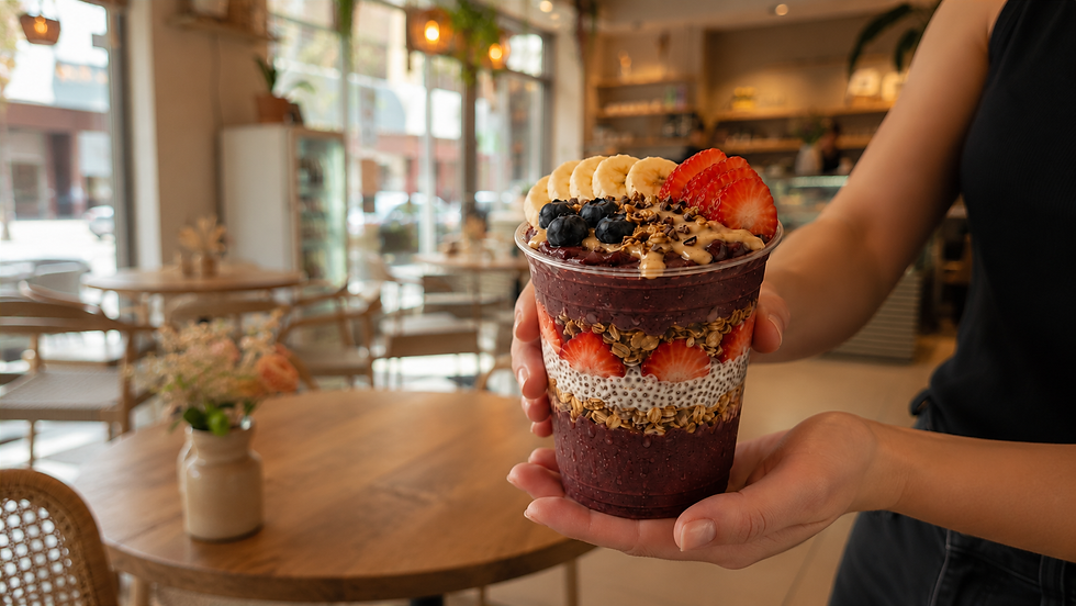 Vegane Açaí Bowl mit Banane, Beeren und Granola to go in Dresden