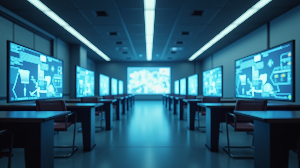 Eye-level view of a futuristic virtual classroom setup