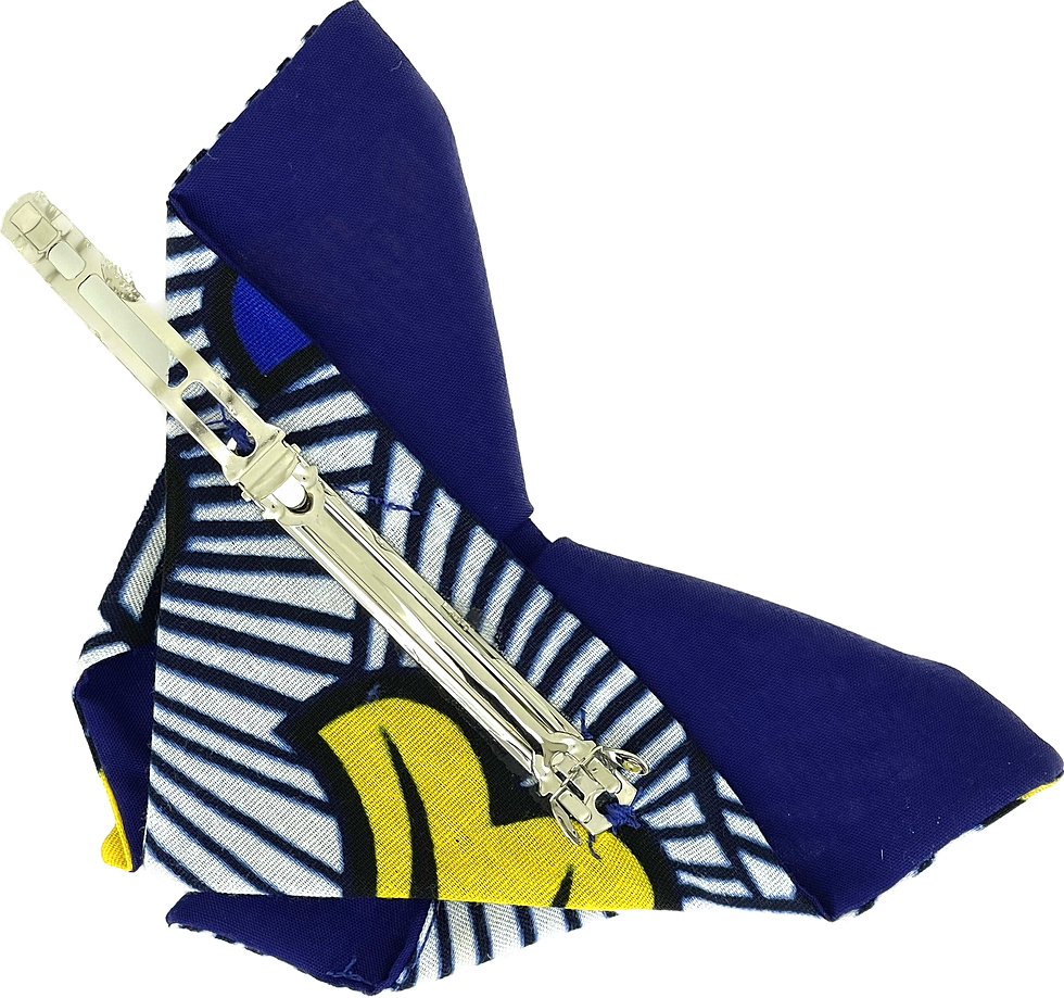 Miniature : Grande barrette papillon Origami tissu africain bleu blanc jaune