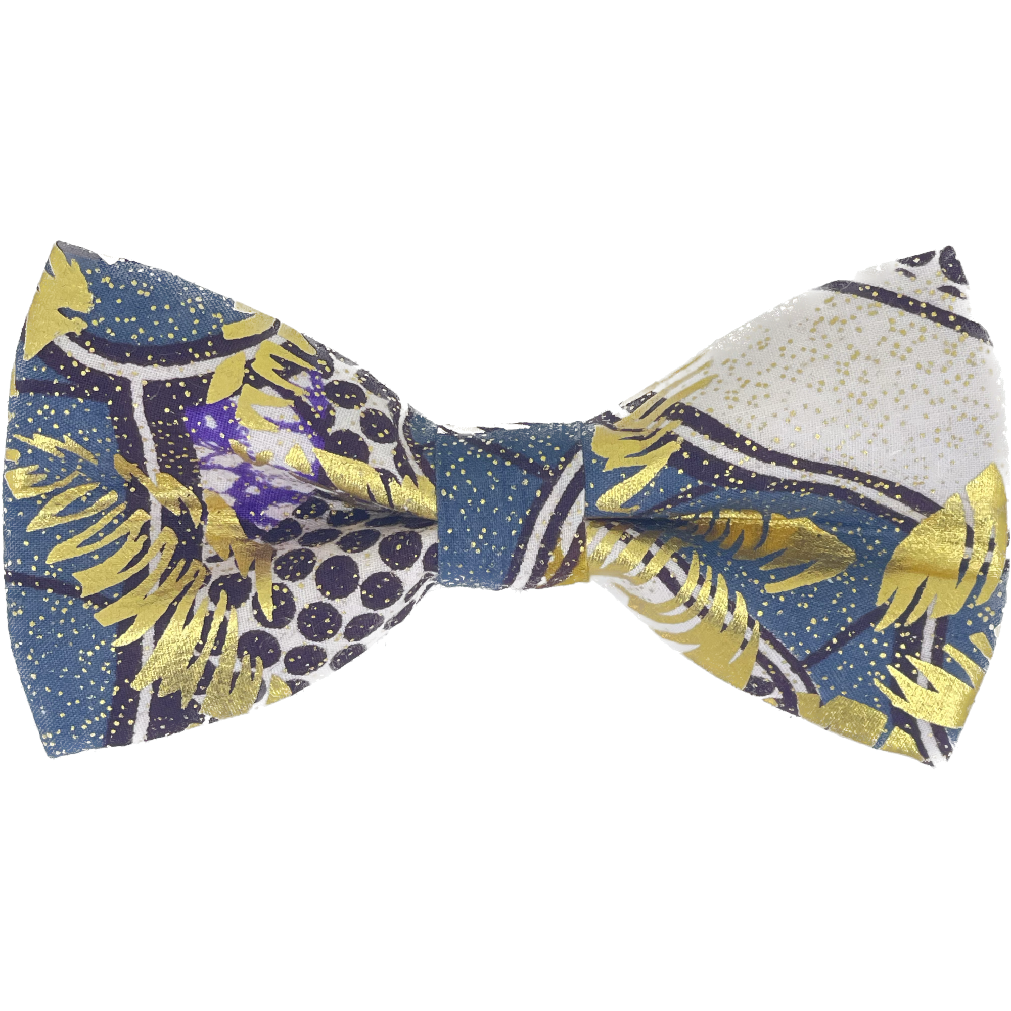 Noeud papillon en wax bleu jean blanc violet et doré