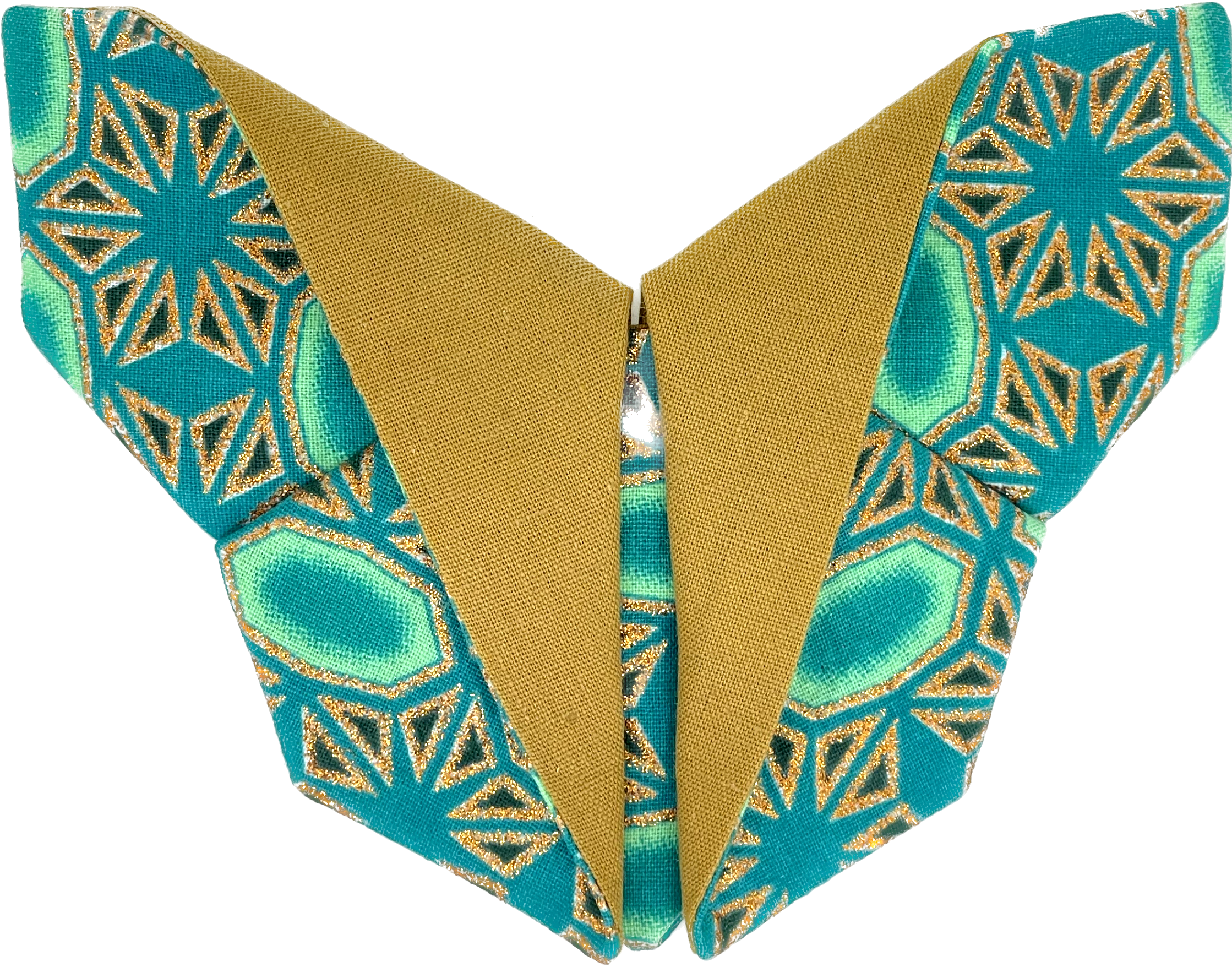 Grande barrette papillon Origami tissu africain vert et dorure