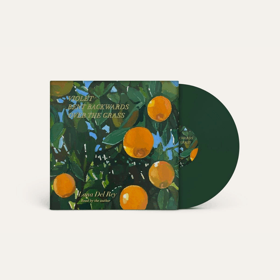 LP cover for Lana Del Rey's record, featuring orange fruit hanging around green leaves against a blue sky