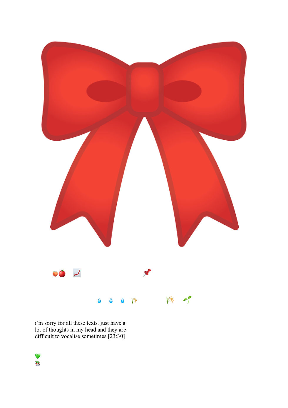 Second page of PDF piece with large red animated bow taking up most of the page