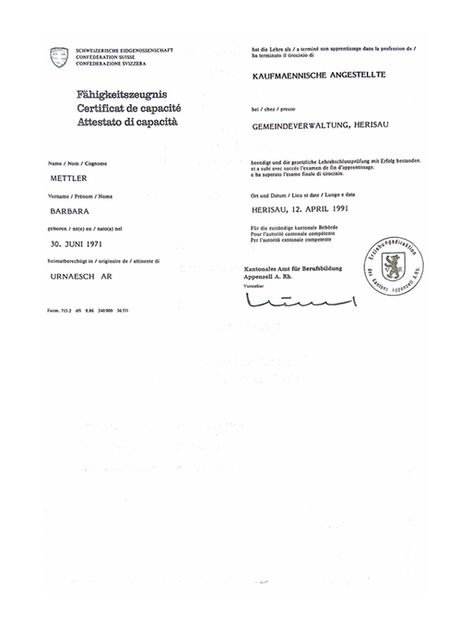 Fähigkeitszeugnis - Kaufmännische Angestellte