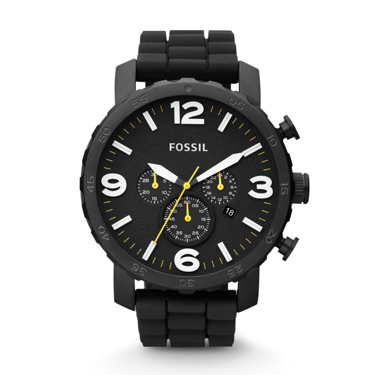 Fossil Men's Nate JR1425 Black Silicone Analog Quartz Watch