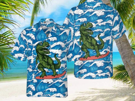 Surfing T Rex Dinosaur Hawaiian Shirt