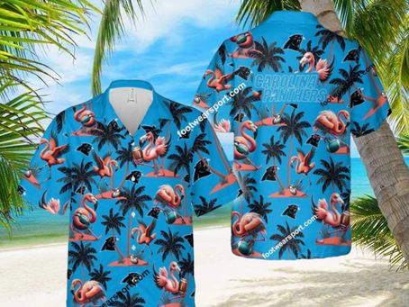 Flamingo Play With Carolina Panthers AOP Hawaiian Shirt Gift For Fans