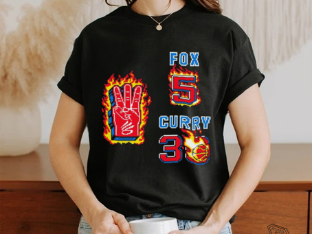 De’Aaron Fox 5 vs Stephen Curry 30 fire pixel shirt
