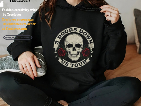 Official 3 Doors Down Merch Skull And Roses Popover Shirt