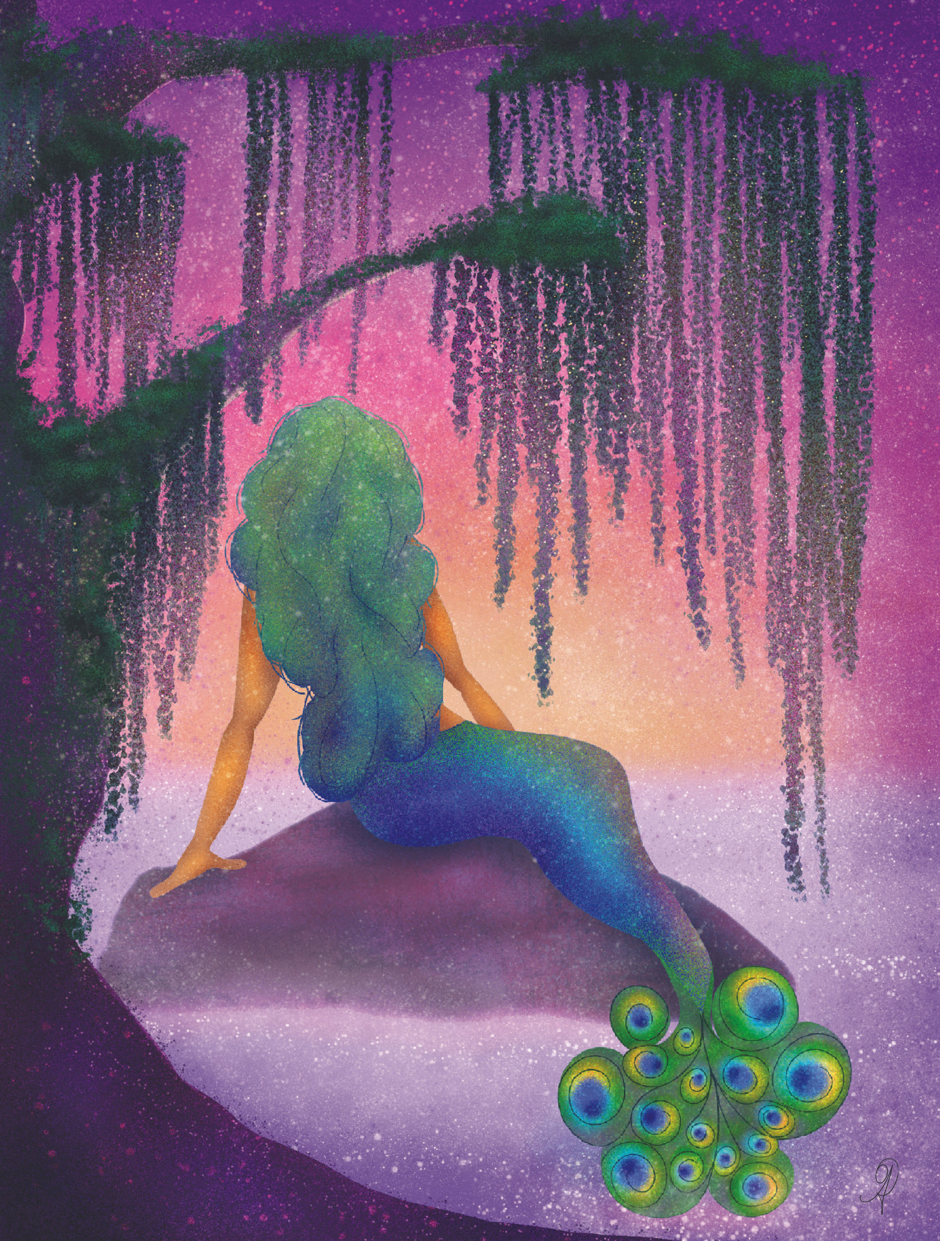 12 X 16 Peacock Mermaid