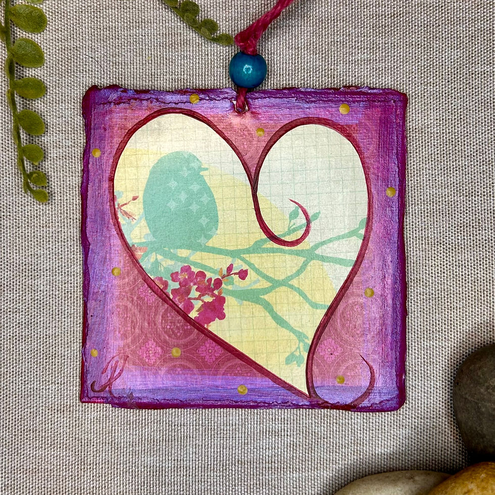 4" X 4" Mixed Media Bird Heart