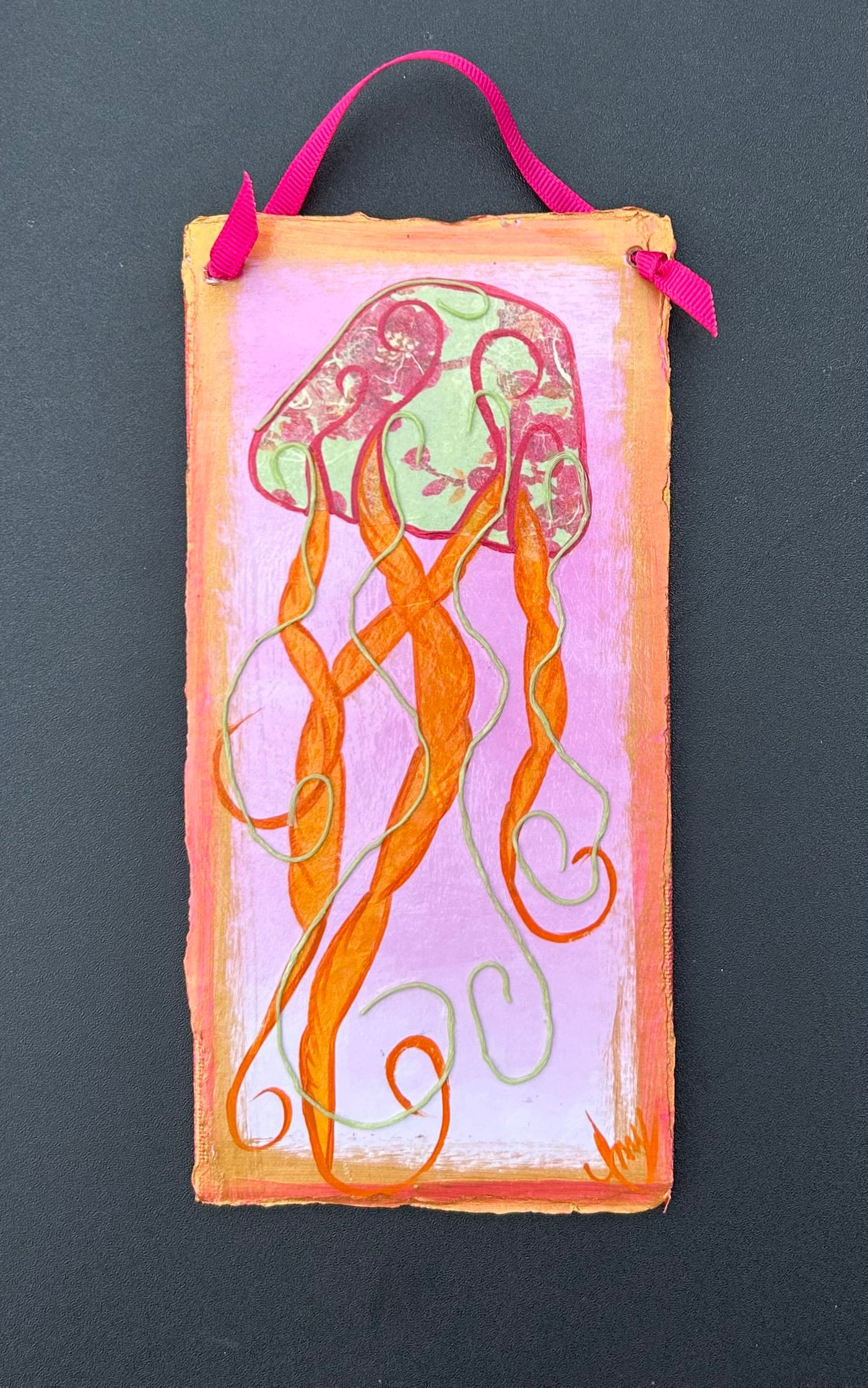 4" X 8" Mixed Media Jellyfish Pinks and Orange