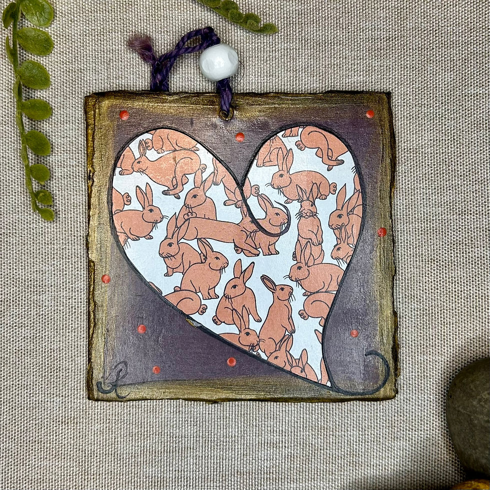 4" X 4" Mixed Media Bunny Heart