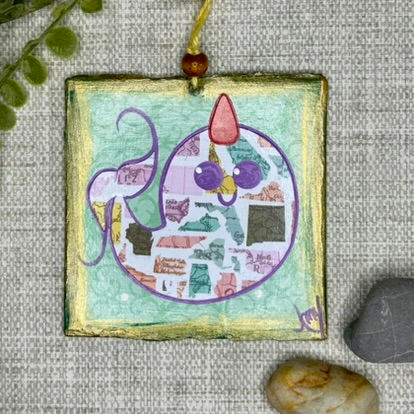 4" X 4" Mixed Media Narwhal Map