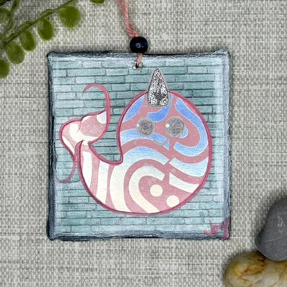 4" X 4" Mixed Media Narwhal Pink and Silver
