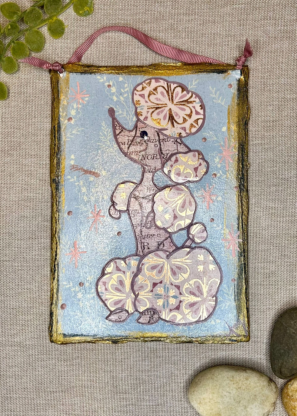 5" X 7" Mixed Media Poodle Pink