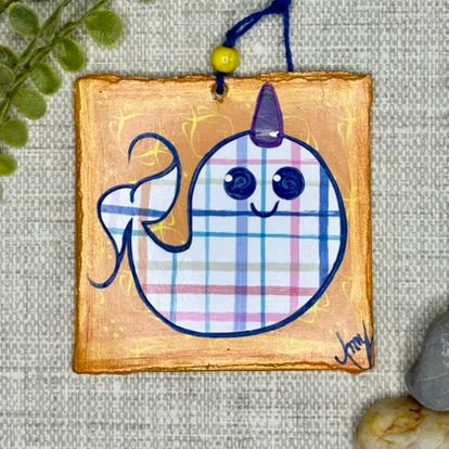 4" X 4" Mixed Media Narwhal