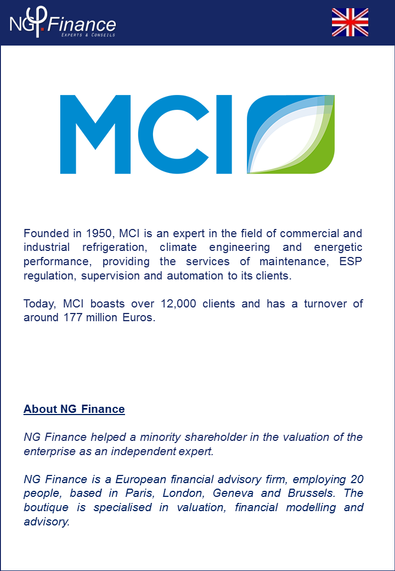 MCI - NG Finance a accompagné la société dans sa valorisation