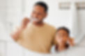 Brushing teeth, father and child in a home bathroom for dental health and wellness with sm