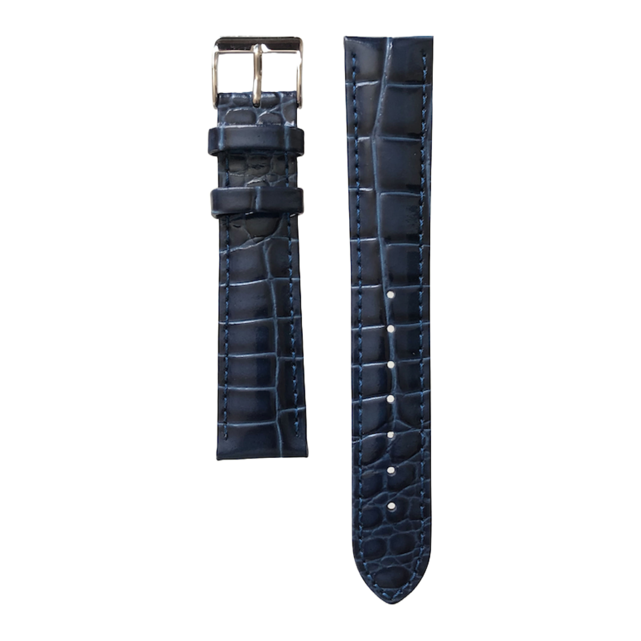 Padded Stitched Croco Grain Leather Watch Strap | BLUE [339]