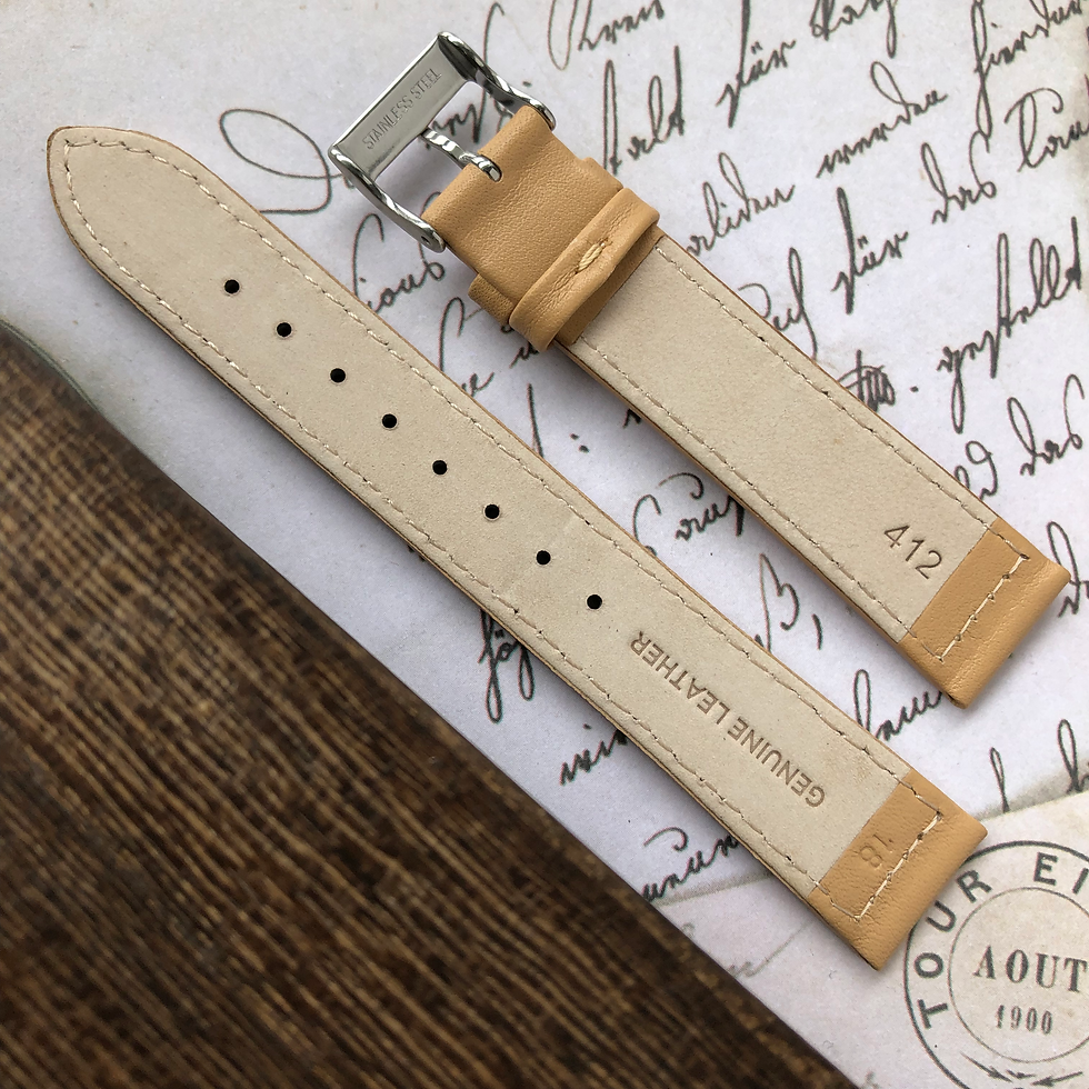 Thumbnail: Flat Stitched Grain Leather Watch Strap | BEIGE [412]