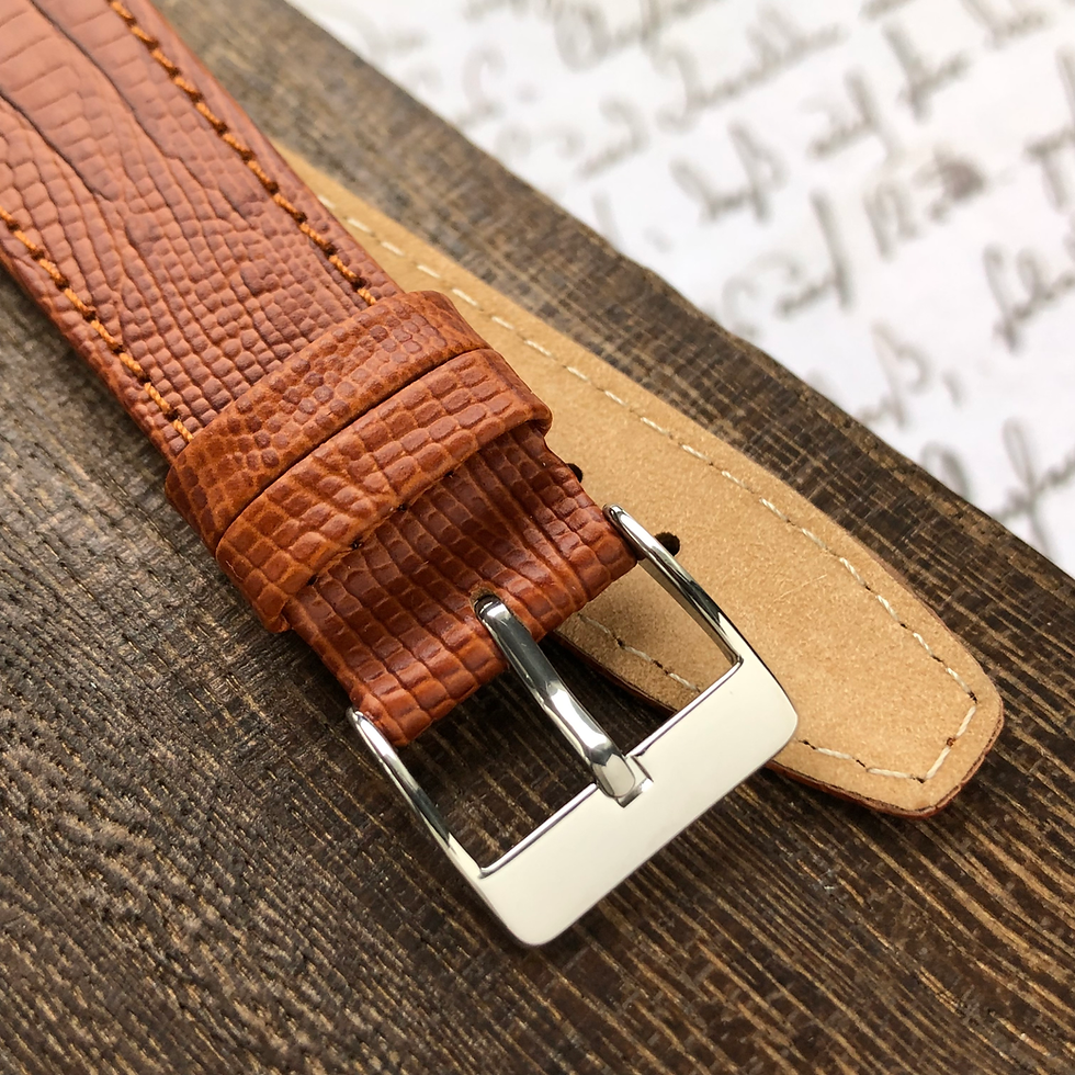 Thumbnail: Flat Stitched Lizard Grain Leather Watch Strap | TAN [434]