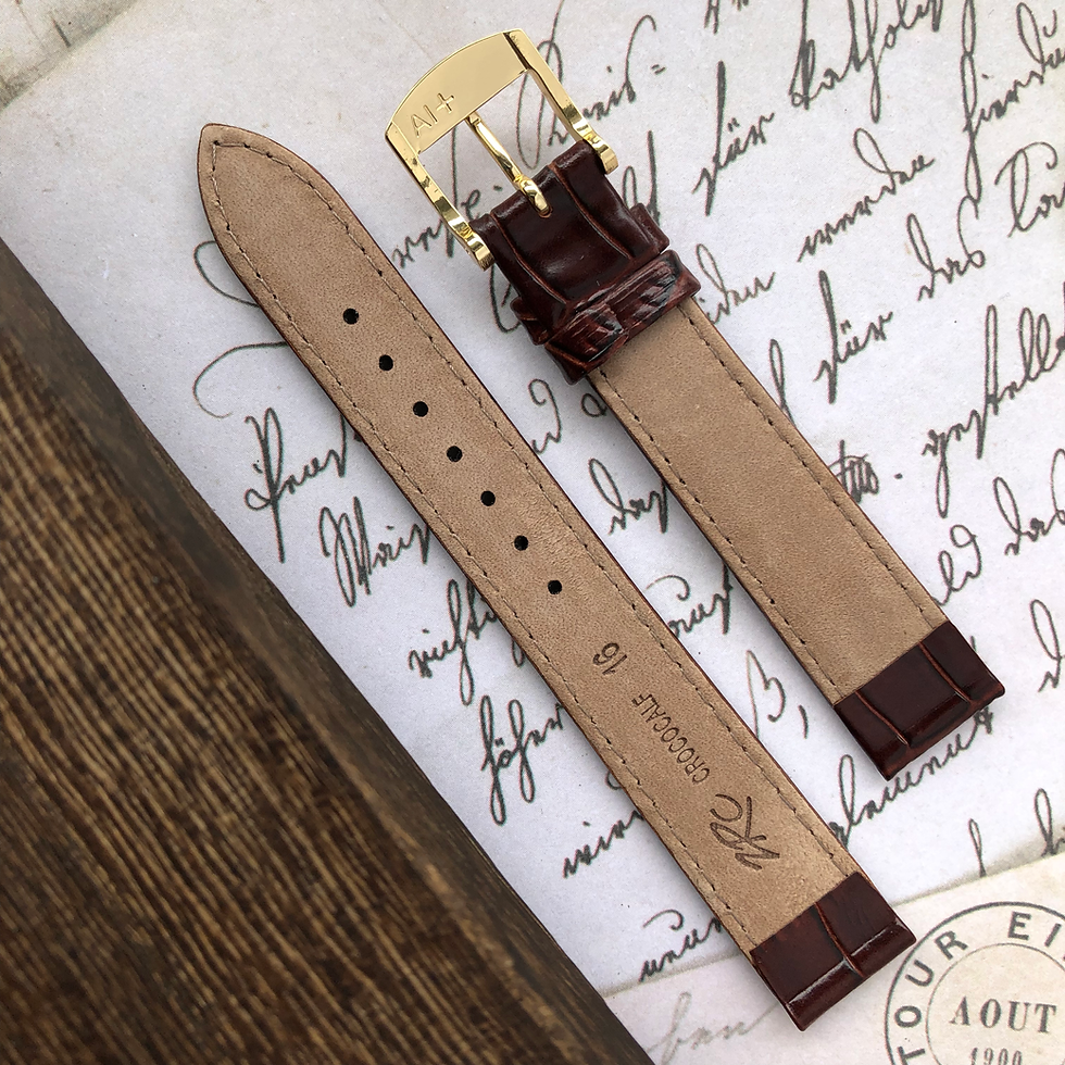 Thumbnail: Padded Croco Grain Leather Watch Strap | BROWN - [CLEARANCE] [6890503]