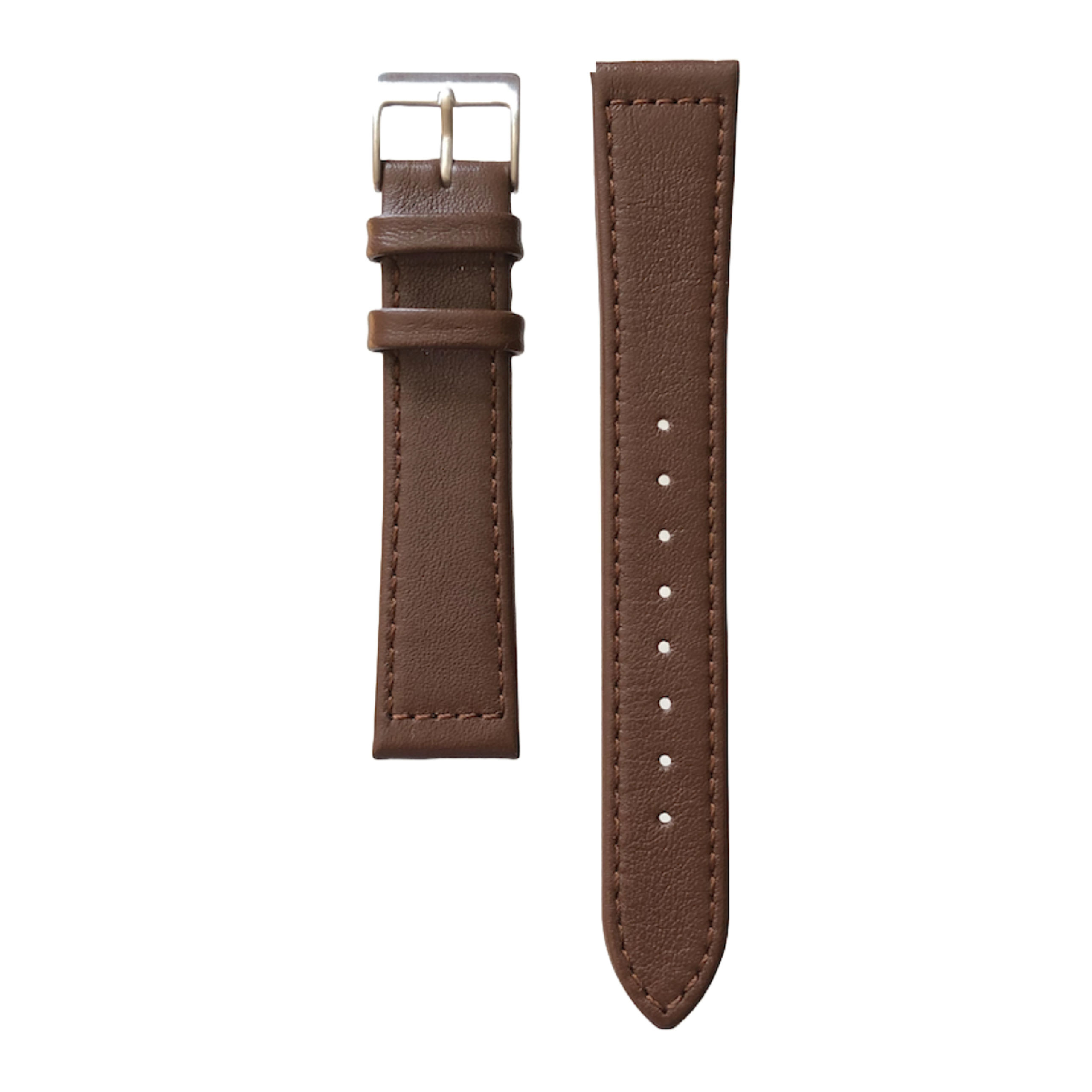 Flat Stitched Grain Leather Watch Strap | BROWN [412]
