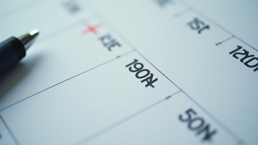 Close-up view of a calendar with marked appointment dates