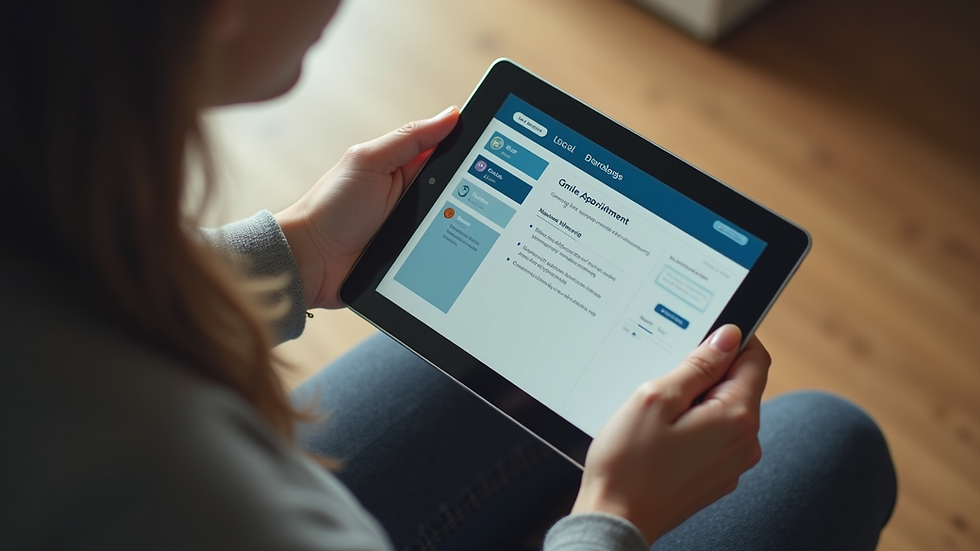 High angle view of a person using a tablet to book an online appointment