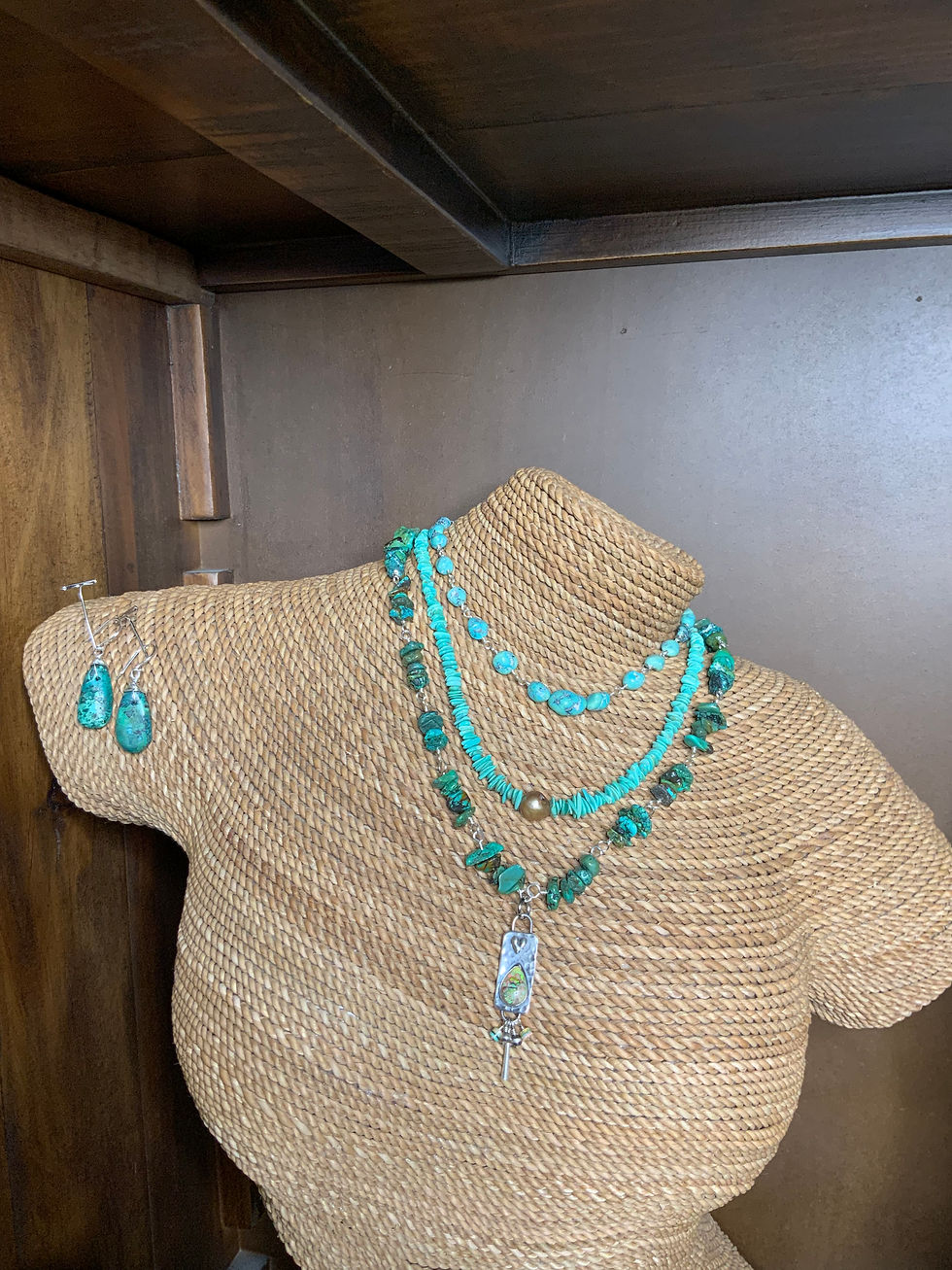 Thumbnail: Turquoise & Sterling Opal Heart Necklace