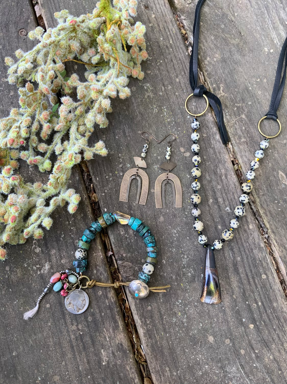 Dalmatian Jasper and Buffalo Tooth Necklace