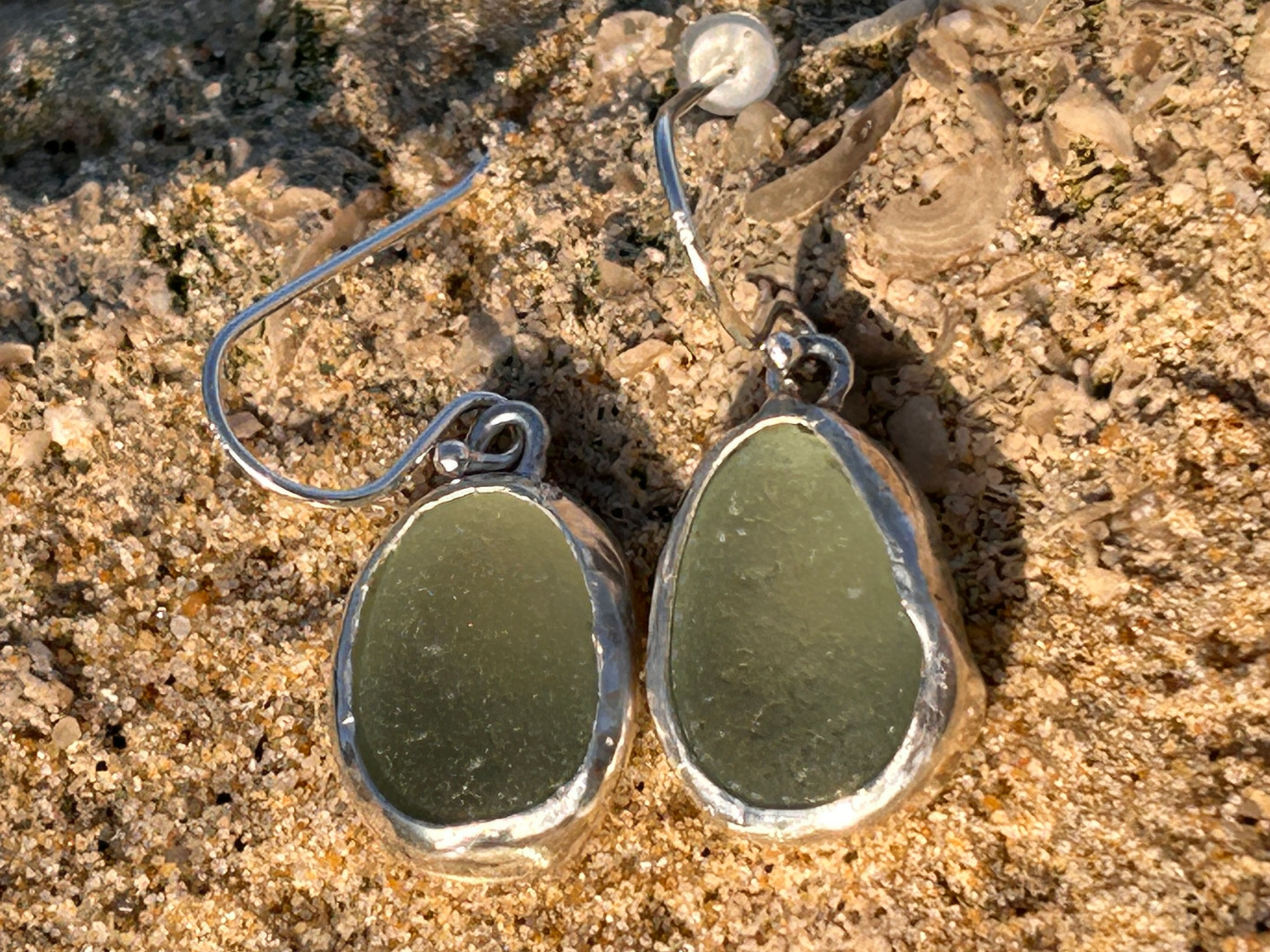 Aqua greeny blue Seaglass silver earrings