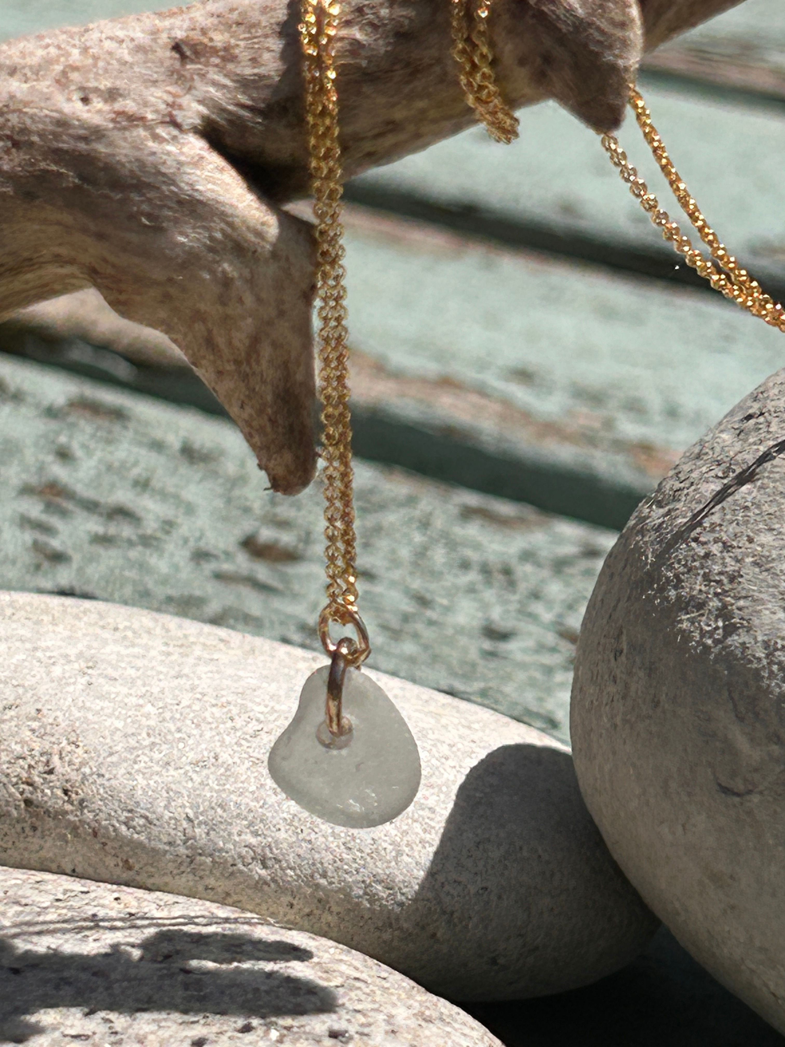 Seafoam Seaglass 14ct gf pendant necklace