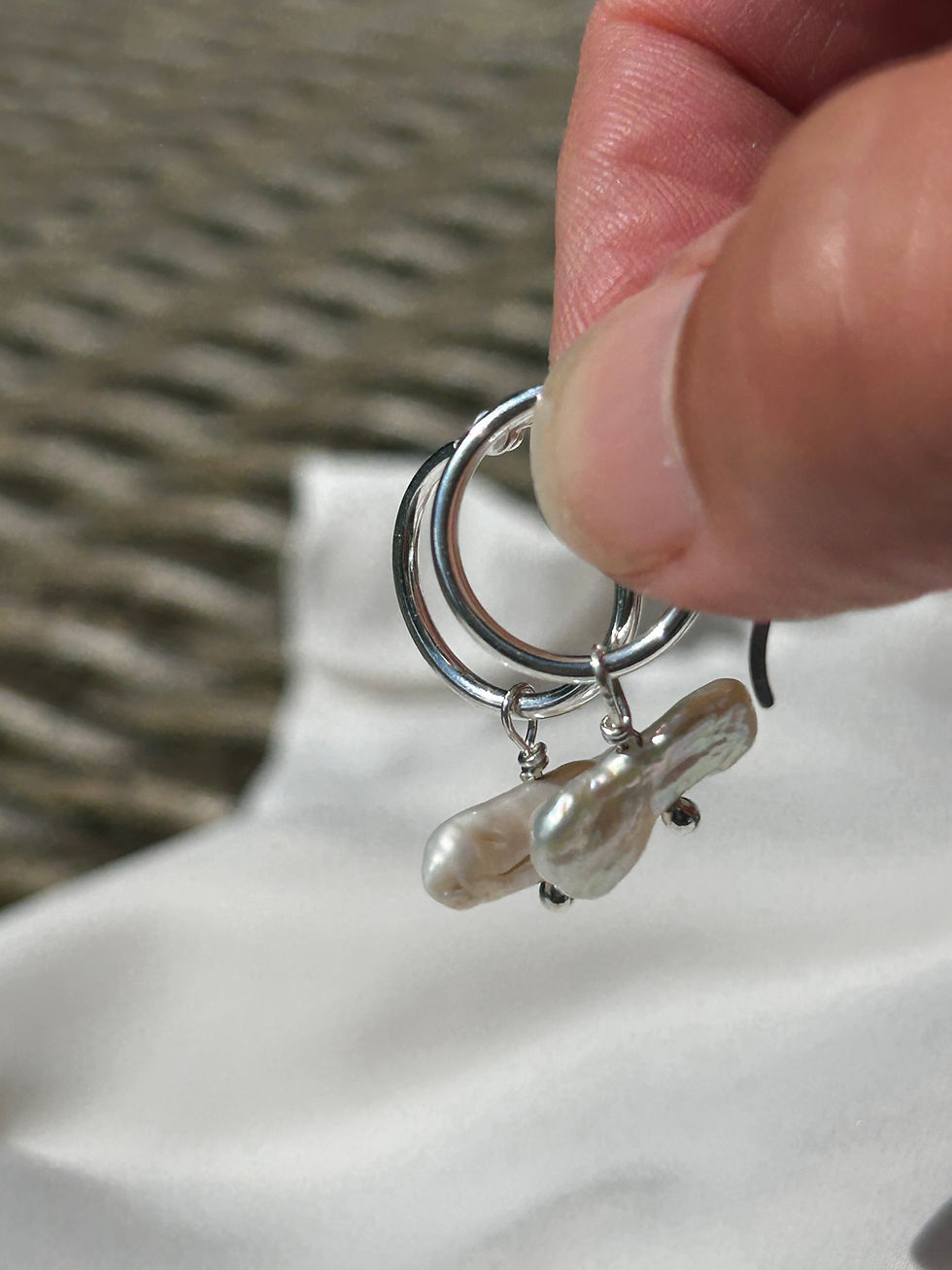 Thumbnail: Keshi pearl silver French  hoop  Earrings
